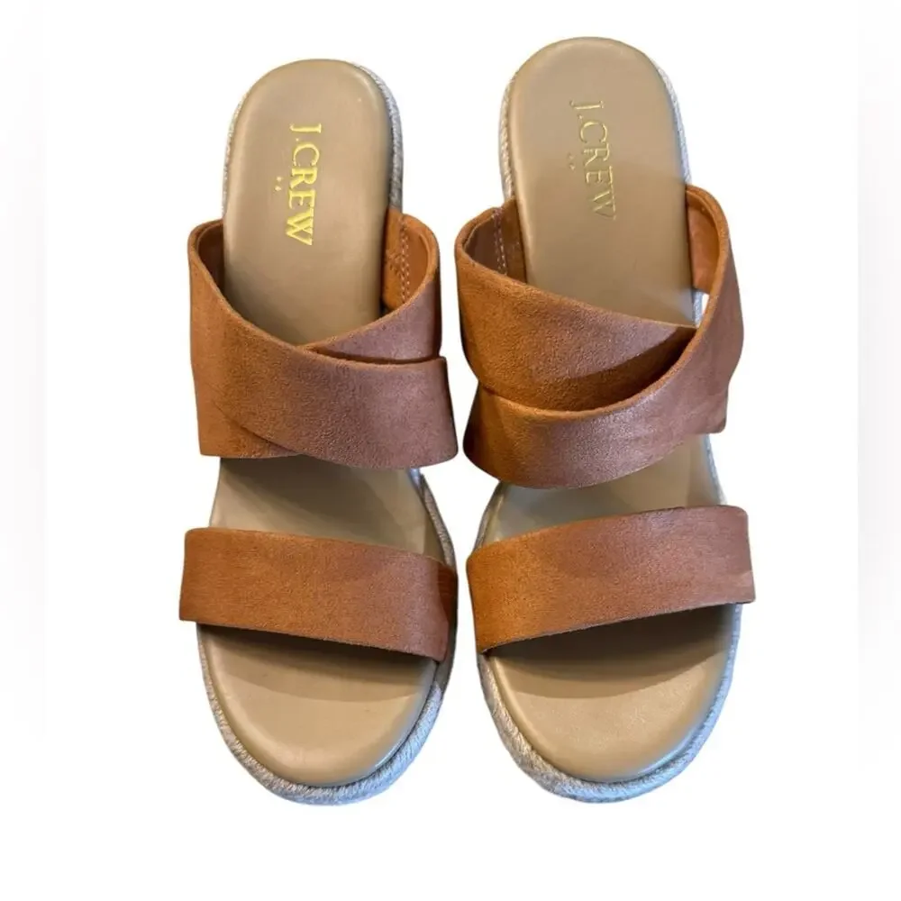 J. Crew Women’s Size 6 Cognac Faux Suede Double-Strap Slide Sandals